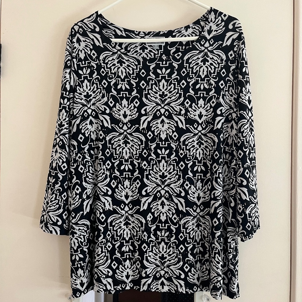 Sparkle & Shine JM Collection 3/4 Sleeve Tunic 1X Black & Light Gray
